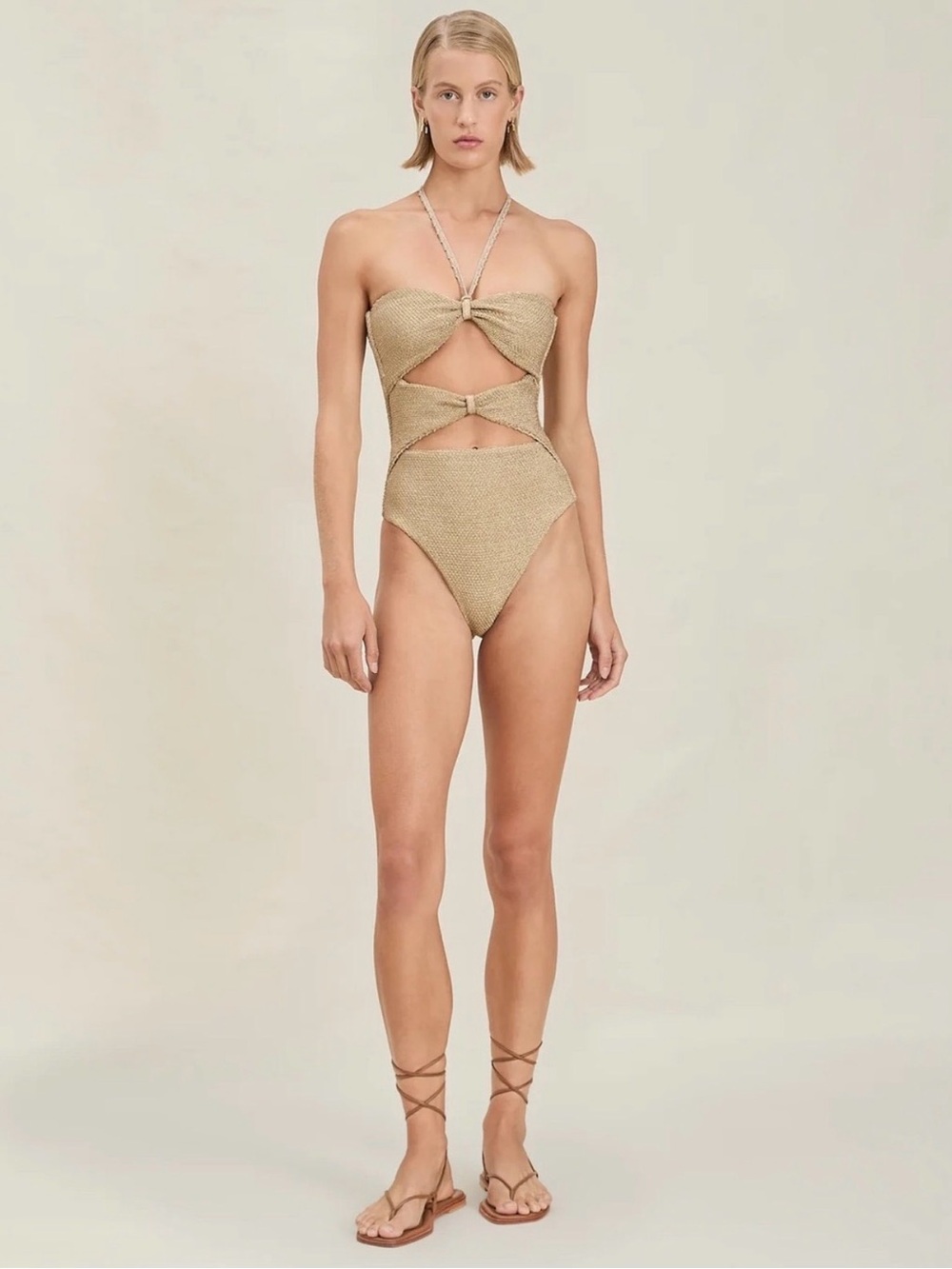 🆕 NWT DEVON WINDSOR Metallic Gold Cutout One-Piece Swimsuit